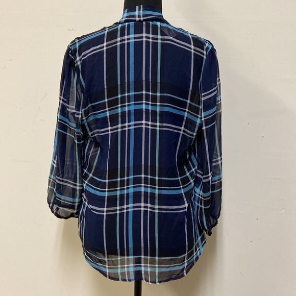 New York & Company - Plaid V-Neck Blouse with Sheer Bow Accent (NWT) - Picture 5 of 5